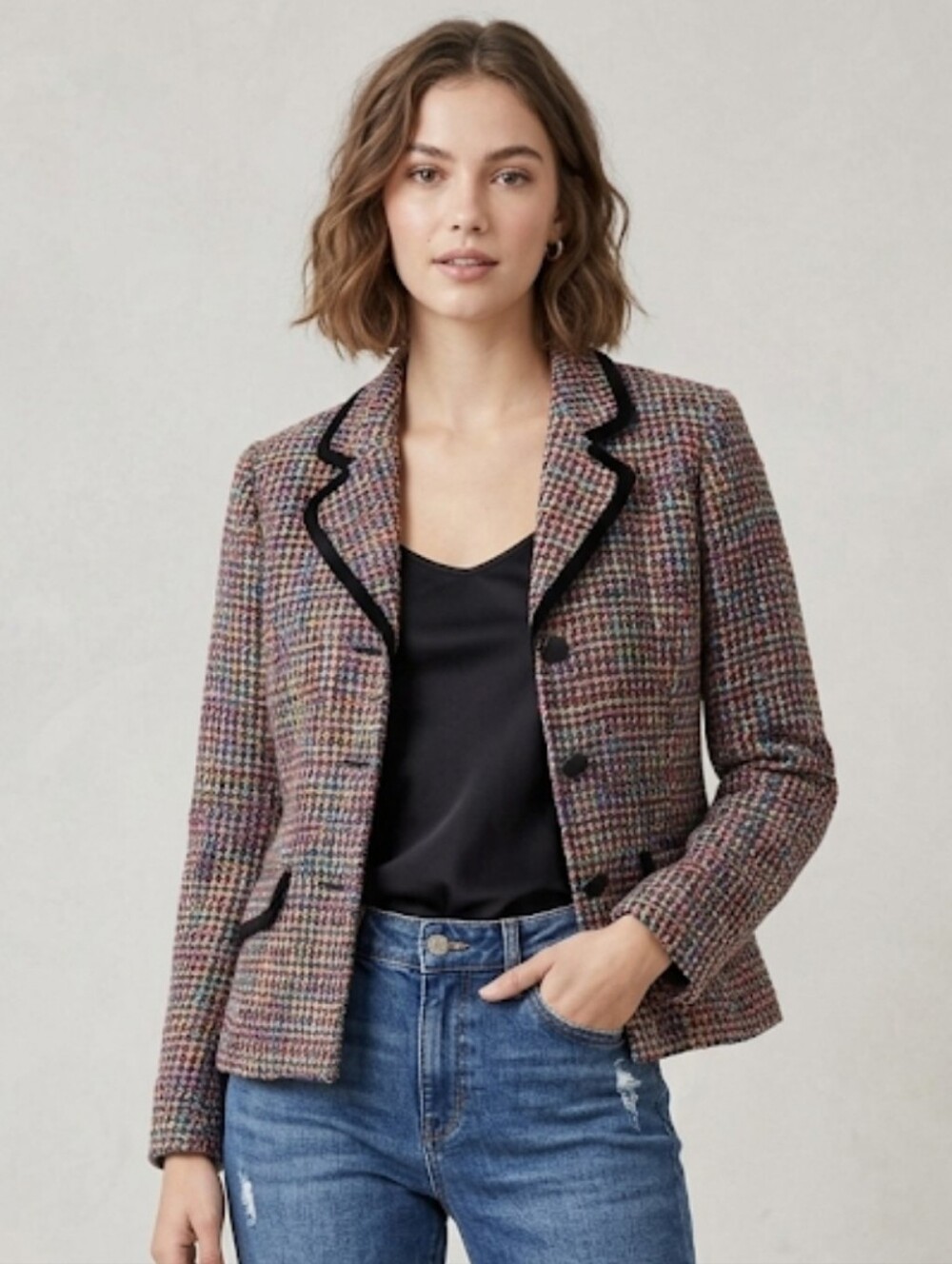 Sag Harbor Multicolor Tweed Blazer with Black Trim